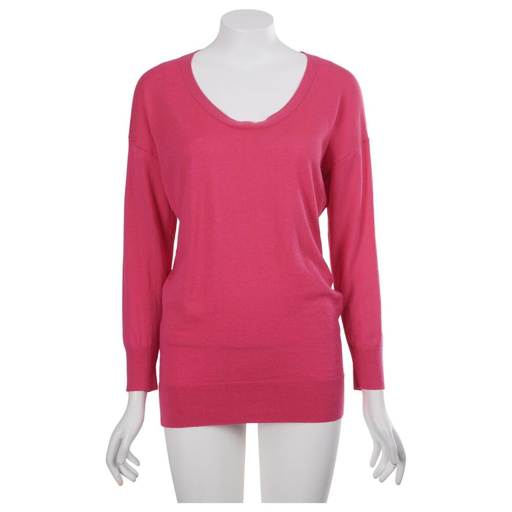 Banana Republic Sweater M Fuchsia Pink Extra Fine Merino Wool Thin Knit Pullover